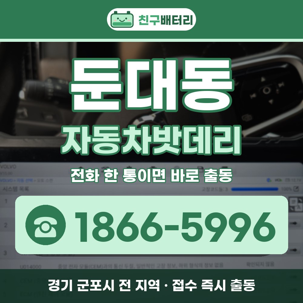 군포시 둔대동 자동차밧데리 출장 안내 배너, 전화 1866-5996